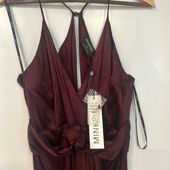 MINKPINK Nador Wrap Bias Cut Midi Dress in Wine - Picture 4 of 5